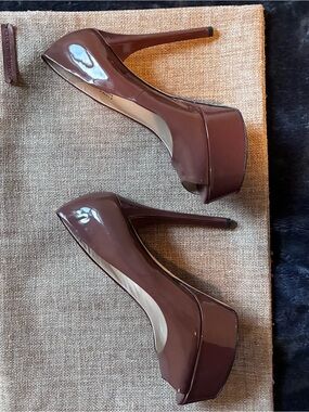 Brian Atwood Brown Patent Platform Stilettos